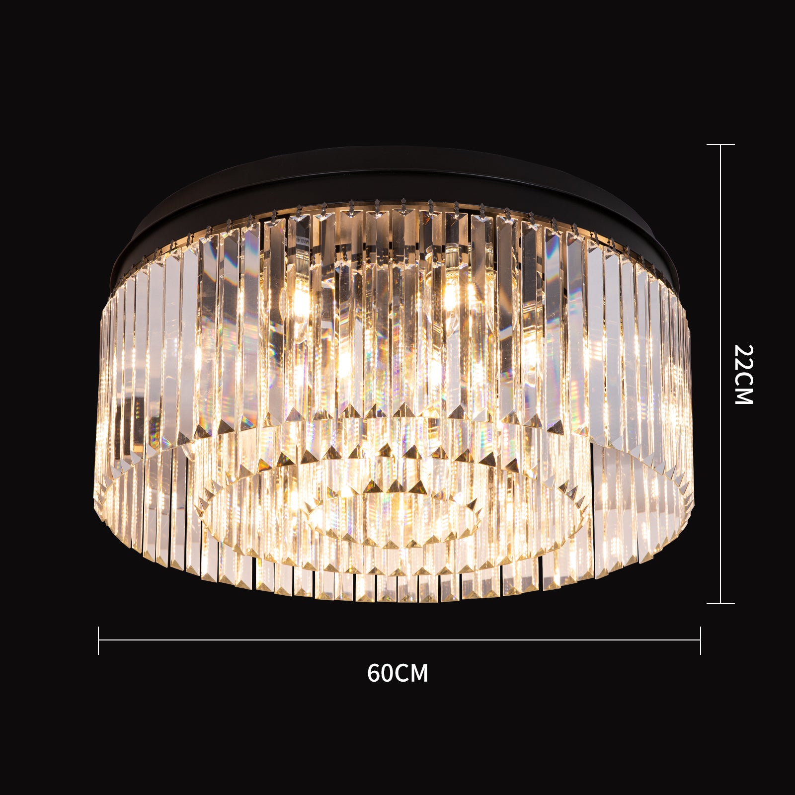 Luxware Polaris 1-Tier Chandelier with Clear K9 Crystal Prism in Black Fixture - 60 cm