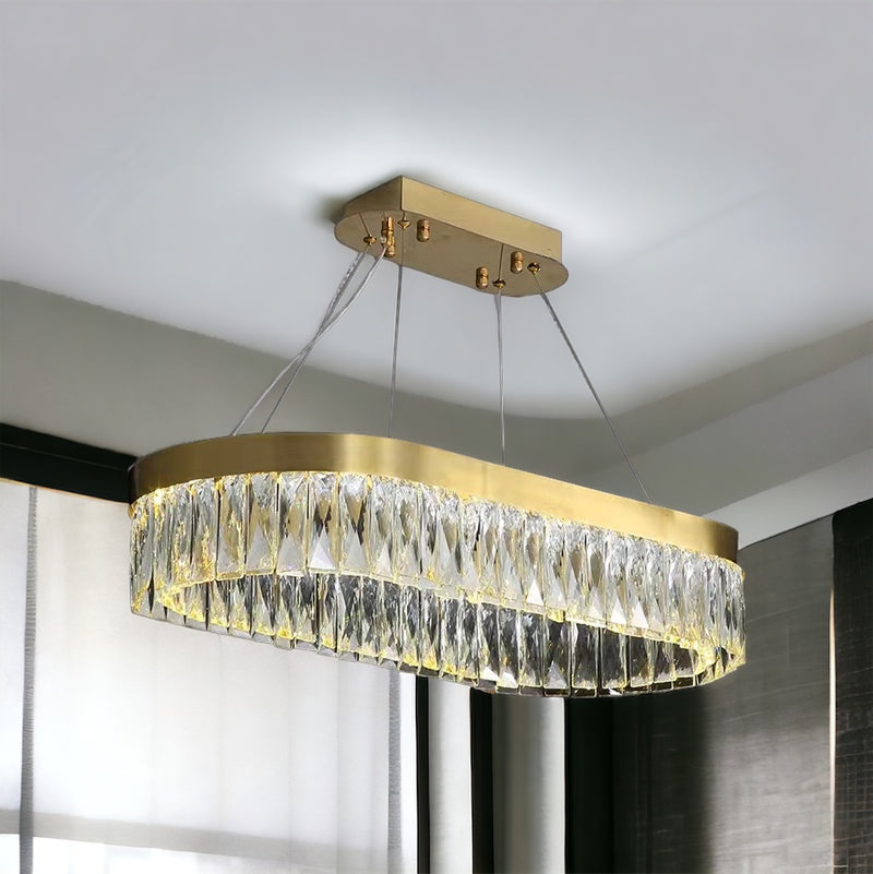 Luxware Halo Crystal Single Layered Oval Gold Pendant Chandelier