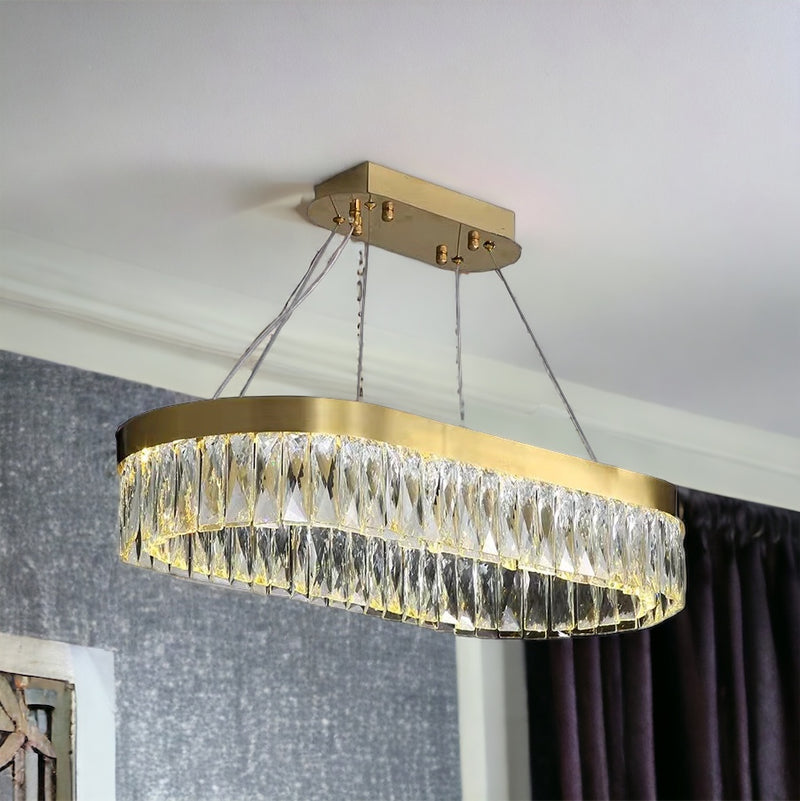 Luxware Halo Crystal Single Layered Oval Gold Pendant Chandelier