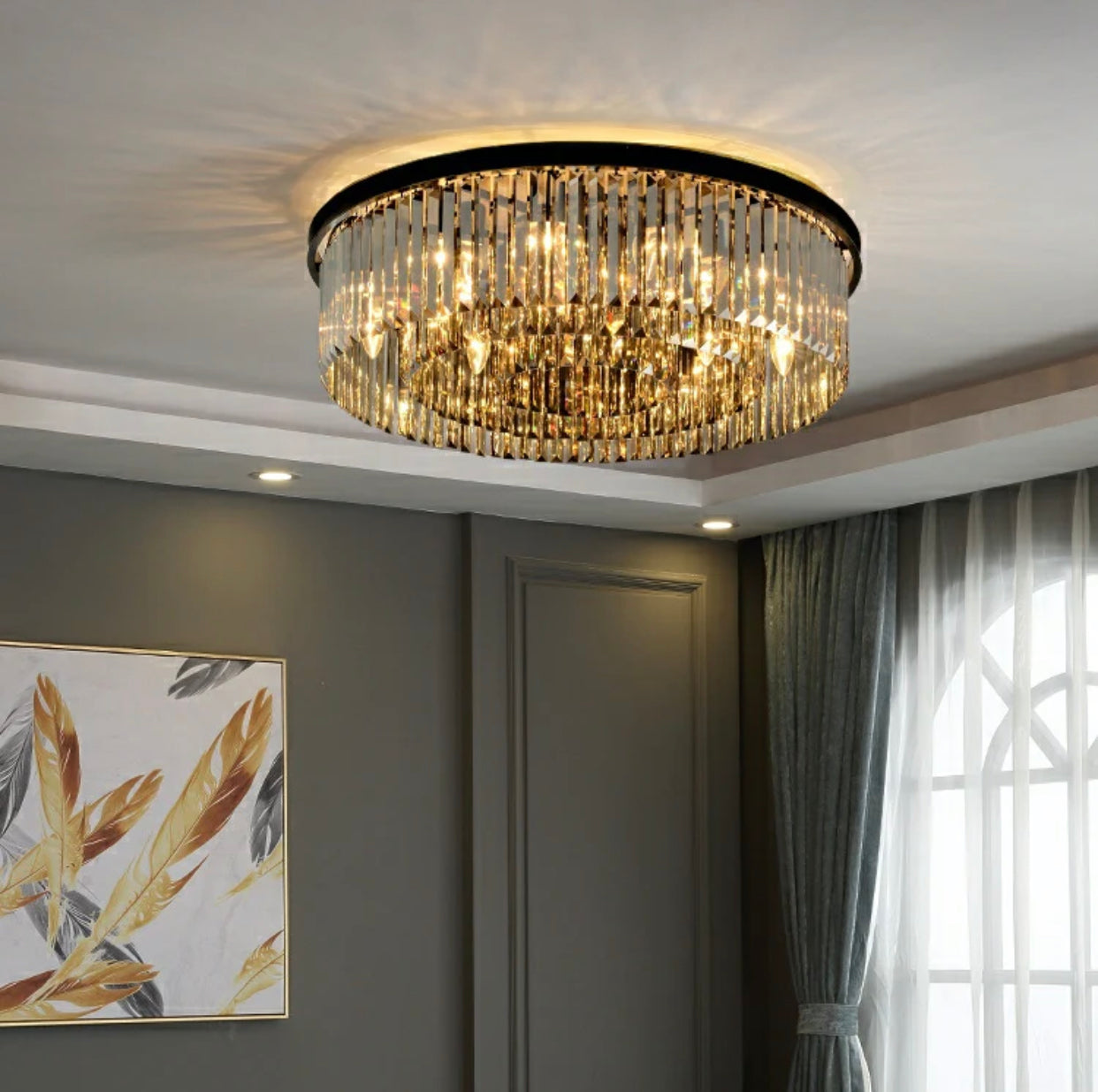 Luxware 1-Tier Smoke Flush K9 Crystal Chandelier Ceiling Light Fixture 60 cm -  luxware-uk.myshopify.com